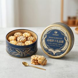 定制环保可回收马口铁礼品罐 – 高端饼干铁盒包装与圆形储物解决方案